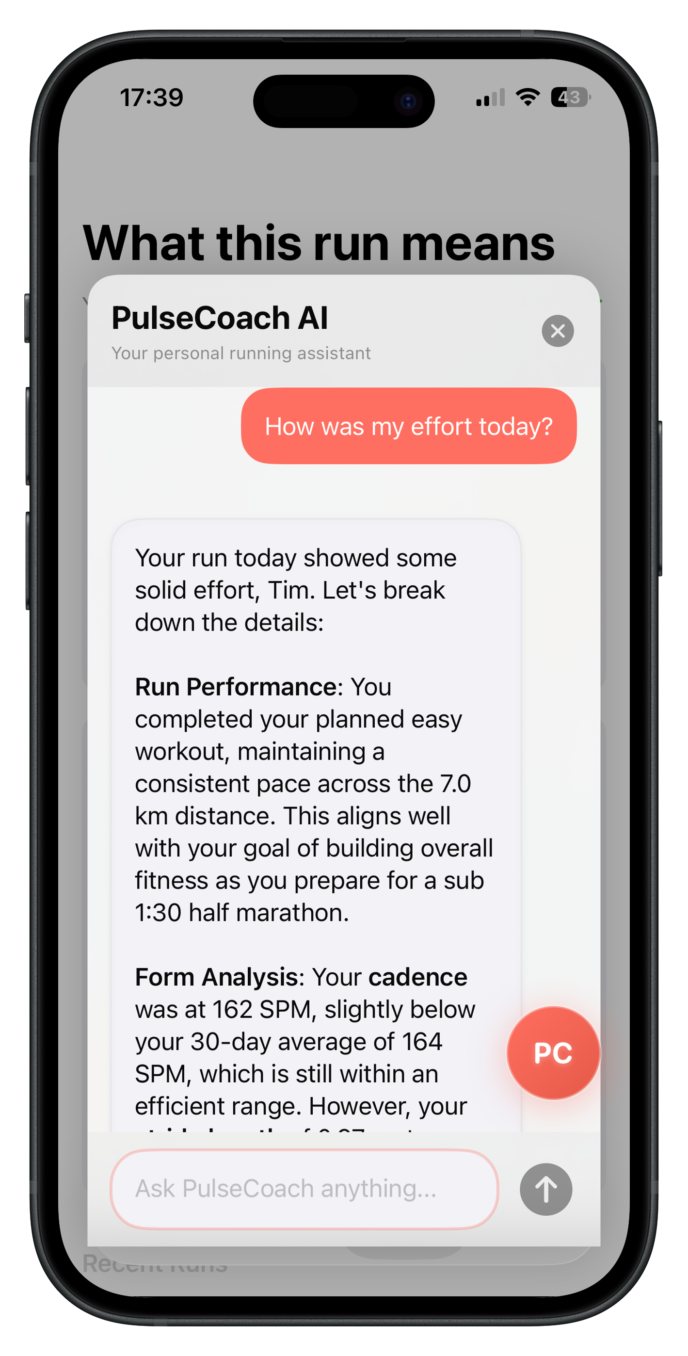 Ask PulseCoach AI — post-run analysis
